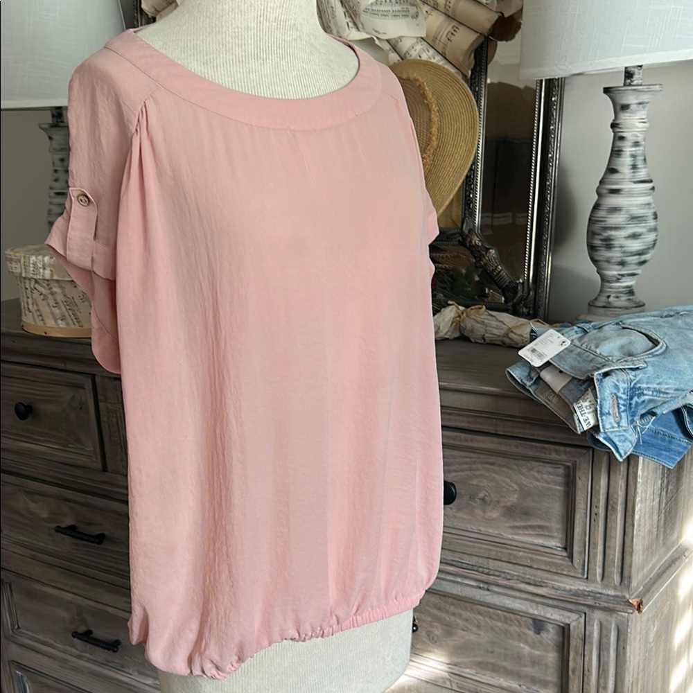 Anna Pink and Orange Flutter Sleeve Blouse Relaxed Fit